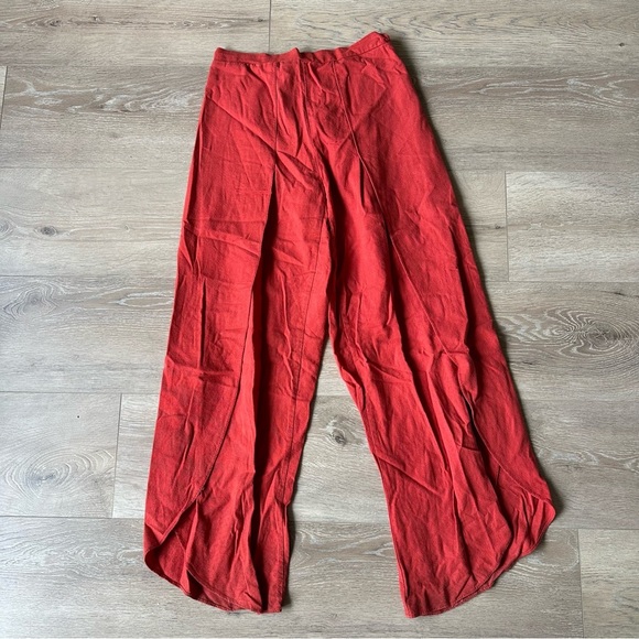 Cali 1850 Linen Blend Tulip High Waisted Pants Rust Red Orange Beach Summer S - Picture 1 of 7